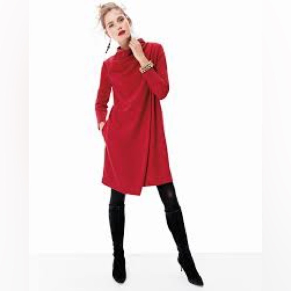 Joan Vass Long-Sleeve Drape-Front Knit Dress size 0
